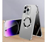 Cubiccredit Phone Case for iPhone 16/15/14/13/12 Promax, Double-Sided Magnetic Anti-Peep Glass Phone Case, Electroplated Fully Enclosed Glass Buckle Design (Silver,16)