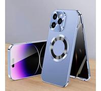 Cubiccredit Phone Case for iPhone 16/15/14/13/12 Promax, Double-Sided Magnetic Anti-Peep Glass Phone Case, Electroplated Fully Enclosed Glass Buckle Design (Blue,13)