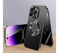 Cubiccredit Phone Case for iPhone 16/15/14/13/12 Promax, Double-Sided Magnetic Anti-Peep Glass Phone Case, Electroplated Fully Enclosed Glass Buckle Design (Black,13)