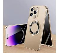 Cubiccredit Phone Case for iPhone 16/15/14/13/12 Promax, Double-Sided Magnetic Anti-Peep Glass Phone Case, Electroplated Fully Enclosed Glass Buckle Design (Gold,16Pro)