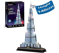 CubicFun Puzzle 3D LED Burj Khalifa Dubai, Modello Architettura 136 Pezzi | Modello Torre Dubai 146 CM con Luci LED, Kit Costruzione Decorativo, Puzzle Modellismo Adulti, Regalo Collezione