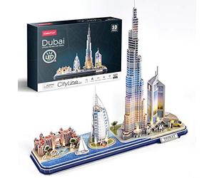 CubicFun Puzzle 3D LED Dubai Architecture Model Kit per bambini e adulti, Atlantis The Palm Dubai, Burj Al Arab Jumeirah Hotel, Burj Khalifa, Emirates Towers, 182 pezzi