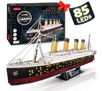 CubicFun Puzzle 3D Titanic LED, Grande Modello Nave 266 Pezzi | Puzzle Titanic Kit Modellismo Architettonico con Luci LED, Giochi Educativo Adulti e Adolescenti, Regalo Collezione
