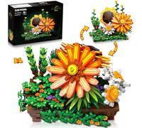 CUBIMANA Flower Building Set - 2 IN 1 Girasole Flower Décor Building Block Toy, Esposizione di fiori artificiali, Collezione botanica per la decorazione di casa e ufficio, San Valentino, Natale per ad