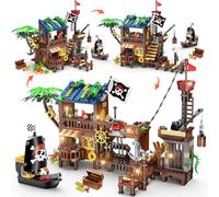 CUBIMANA Giocattolo da costruzione a forma di nave pirata in 3 stili con luce a LED, 781 pezzi, set di mattoni medievali per la casa dei pirati e l'architettura, per bambini, ragazze e ragazzi, dai 6