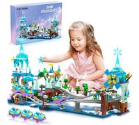 CUBIMANA Roller Coaster Building Kit con LED Light - 837Pezzo Città Neve Parco di Divertimento Roller Coaster Building Blocks Mulino a Vento, Ski Resort Toy Regalo di Compleanno per Bambini Ragazze