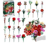 CUBIMANA Set di 25 fiori da costruzione con LED, mattoncini da costruzione natalizi, 2203 PZ bouquet botanico per adulti piante decorazioni per la casa, kit di rose regalo per ragazze bambini dai 12+