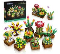 CUBIMANA Set di 9 piante grasse da costruzione, 951 pezzi, collezione botanica, piante artificiali, giocattolo per la casa, la casa, la stanza, regalo di compleanno, per adulti, donne, bambini, 8+