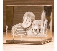 Cubo di Cristallo Personalizzato con Foto - Incisione 3D a Laser - Idea Regalo Personalizzabile con Fotografia e Scritta, per Famiglia, Regalo Laurea, Nozze, Fidanzati, San Valentino - C60 6x6x6 cm