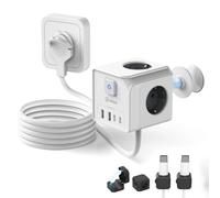 Cubo di prese con 4 organizzatori per cavi, base magnetica potente e supporto da parete - 3 prese europee, 2 porte USB-A + 2 porte USB-C, spina piatta da 8mm e cavo di prolunga da 2m