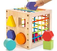 Cubo di Selezione di Forma in Legno, Giocattoli Montessori per 1 Anno, 8 Pezzi di Forme multisensoriali Colorate, Giocattolo di apprendimento per Neonati e Ragazzi, Regalo per Il Primo Compleanno