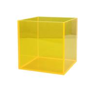Cubo espositore in acrilico giallo chiaro, 5 lati, antipolvere, con base cava, ideale per oggetti da collezione, espositore in acrilico da 20 cm