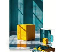 Cubo giallo in una stanza color verde acqua,puzzle da 1000 pezzi per adulti,gioco di problem solving,taglio di qualità professionale,rilassante attività di gruppo al chiuso (50x75cm)