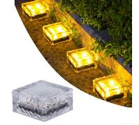 Cubo in vetro a energia solare per esterni, giardino, patio e cortile, confezione da 4, 9,8 x 9,8 x 5 cm, LED caldo/bianco/colorato, illuminazione automatica dal tramonto all'alba (luce calda)