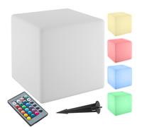 tectake® Cubo luminoso LED, Lampada da terra, luci da esterno e interno RGB 16 colori, telecomando, polietilene resistente, tavolino o pouf esterno luminoso, luci giardino decorative - S - 35x35x35 cm