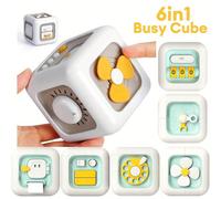 Cubo multiattività a 6 funzioni, adatto per adolescenti e giovani - migliora le abilità motorie fini e le capacità di apprendimento precoce, bianco con dettagli gialli, prodotto in Cina, giocattolo pe