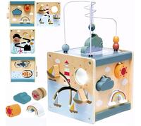 Cubo Multiattivita Legno 6 in 1 Giochi Montessori Gioco con Perlina Labirinto Puzzle Giocattolo di Apprendimento Precoce Cubo di Abilità Motorie in Legno Regalo per Ragazzi e Ragazze di 1 2 3 Anni