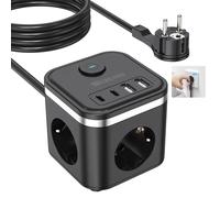 Cubo Multipresa Con Presa Piatta UE 3680W Con 3 Prese CA 2 USB 2 Tipo C Adattato
