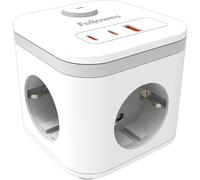Cubo multipresa da tavolo Fellowes con 3 prese da 230 V + 2x USB-C 20 W max. - 1x USB-A 18 W max. - Cavo da 2 m - Interruttore on/off - Bianco