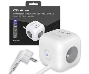 Cubo presa Qoltec 6 in 1 3xAC 2xUSB 1xUSB-C PD 20W 2m