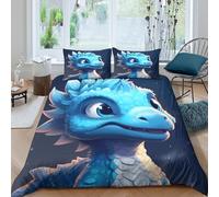 CUBSKRIRB Blue dragonSet Di Copripiumino morbida microfibra 3 Pezzi stampa di 3D con cerniera cartoon style cute copripiumino incluso federe aiosa ultra morbido for ragazze Super king（260x220cm）