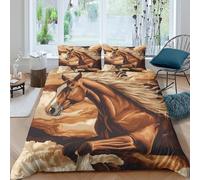 CUBSKRIRB Brown horse gallopingcopripiumino microfibra 3 pezzi motivo 3D con cerniera Artistic digital Set Di Copripiumino incluso federe aiosa morbida for ragazzi Super king（260x220cm）