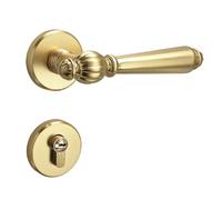 Cubstone Set Combinato di Serratura a Leva in Lega di Zinco,Cuscinetto Silenzioso,Maniglia per Porta Interna per Camere da Letto,Bagni (Gold B,Silent)