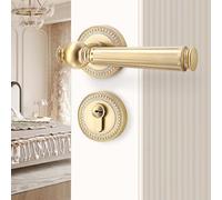 Cubstone Set di Serratura per Porta Interno,Serratura Porta Camera da Letto Set con Silenzioso Vintage di Maniglie a Leva(Gold C,Magnetic)