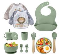 CUBTEM Set Pappa Svezzamento, Set di 12 Piatti per Bambini,Ventosa Ciotola e Cucchiaino per Neonati, Bavaglino in Silicone, Set di Posate per Bambini per Lo Svezzamento e L'Alimentazione