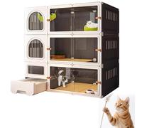 Cucce per Gatti da Interno con Lettiera Gabbia per Gatti a 3 Livelli con Finestre Trasparenti Design Spazio Multi-Livello Villa per Gatti Fai da Te Facile da Montare,Grey-106 * 46 * 106