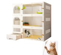 Cucce per Gatti da Interno con Lettiera Gabbia per Gatti a 3 Livelli con Finestre Trasparenti Design Spazio Multi-Livello Villa per Gatti Fai da Te Facile da Montare,White-106 * 46 * 106