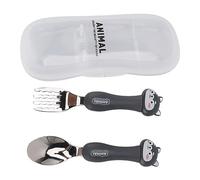 Cucchiai da allenamento in acciaio inox a forma di mucca, facili da pulire, sicuri per bambini, con manico ergonomico e uso versatile (cane)