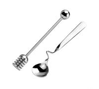 Cucchiai da miele e mestolo in acciaio inox lucidato resistente alla ruggine, manico curvo, estremità rimovibili, cucchiaio ciotola scanalata 16,3 cm e 14,6 cm per uso di tè al miele e dessert