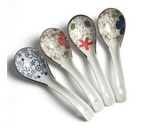 Cucchiai da zuppa cinesi, 4 cucchiai in ceramica per ramen, in stile retrò giapponese, cucchiai da minestra asiatici per ramen pho, cereali, wonton, ravioli, miso