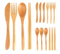 Cucchiai E Forchette Di Legno Set Di 4 Posate In Legno: Coltello Da Tavola Bacchette Cucchiaio Forchetta Da Dessert E Da Frutta Riutilizzabili Per La Cena Colore Naturale