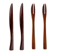 Cucchiai E Forchette Di Legno Set Di Posate Giapponesi In Legno Color Noce Composto Da Coltello E Forchetta Per Dessert E Frutta Senza Fili 4 Pezzi