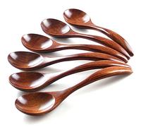 Cucchiai in legno 6 pezzi, 7 pollici Cucchiai da zuppa di legno Cucchiai Ramen, Utensile da cucina in stile giapponese, Legno Nanmu rotondo Manico lungo per bambini Riso Dessert