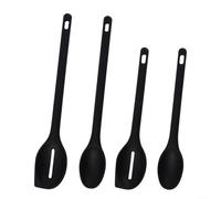 Cucchiai in silicone resistenti al calore, 4 pezzi, rosso, nero, grigio | Nylon e silicone misto, manici lunghi per pentole profonde, presa comoda, lavabile in lavastoviglie