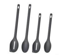 Cucchiai in silicone resistenti al calore, 4 pezzi, rosso, nero, grigio | Nylon e silicone misto, manici lunghi per pentole profonde, presa comoda, lavabile in lavastoviglie
