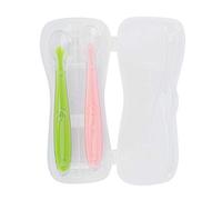 Cucchiai per Neonati in Silicone, Cucchiai con Punta Morbida per Bambini di età Superiore a 4 Mesi con Scatola, Cucchiai per la Pappa (verde+rosa)