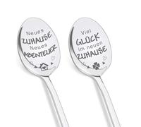 Cucchiaini da Caffè per Regalo Housewarming, 2 Pezzi, Acciaio Inox, Regalo Nuova Casa per Donne, Amiche, Vicini, con Scritte Eleganti, 19.5 cm