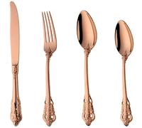 Cucchiaini Dessert Zuppa Set da 4 pezzi di posate forchetta e cucchiaio, forchette pranzo in acciaio inox goffrato, for forche for insalata cucina casa, frutta Resistenti Cucina(A)