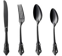 Cucchiaini Dessert Zuppa Set da 4 pezzi di posate forchetta e cucchiaio, forchette pranzo in acciaio inox goffrato, for forche for insalata cucina casa, frutta Resistenti Cucina(C)