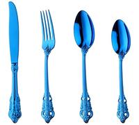 Cucchiaini Dessert Zuppa Set da 4 pezzi di posate forchetta e cucchiaio, forchette pranzo in acciaio inox goffrato, for forche for insalata cucina casa, frutta Resistenti Cucina(E)