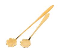 Cucchiaino a Fiore in Acciaio Inox, Set da 2, Oro, per Dessert | Disegno Semplice e Raffinato, Uso Alimentare Sicuro, Facile da Portare, per Caffè e Latte