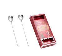 Cucchiaino da caffè a forma di cuore in acciaio inossidabile con manico lungo per uso domestico personalità fresca e squisita -17cm- abito d'argento
