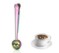 Cucchiaino da caffè, in acciaio inox, con clip per dosare caffè macinato e chicchi (colori scintillanti)