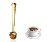 Cucchiaino da caffè, in acciaio inox, con clip per dosare caffè macinato e chicchi (oro)