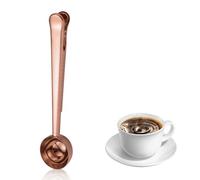 Cucchiaino da caffè, in acciaio inox, con clip per dosare caffè macinato e chicchi (oro rosa)