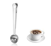 Cucchiaino da caffè, in acciaio inox, con molletta per dosare caffè macinato e chicchi (argento)